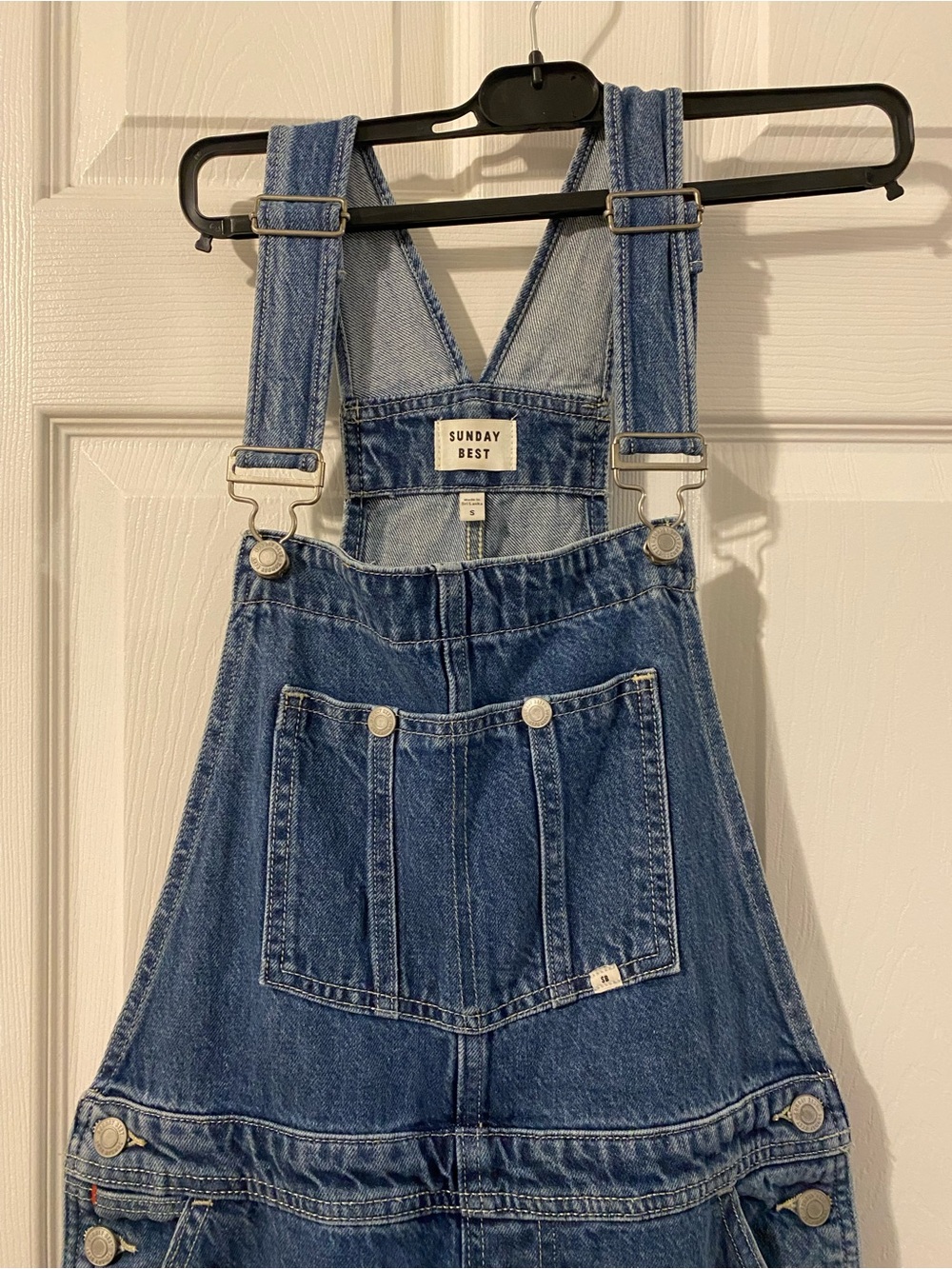 Aritzia Denim Overheard Relaxed-Fit 90s Medium Blue Overalls Size S - Picture 8 of 16